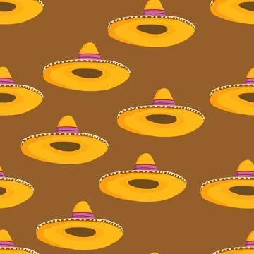 Seamless pattern with ethnic sombrero hat on color background. Vector drawing Stock Illustration