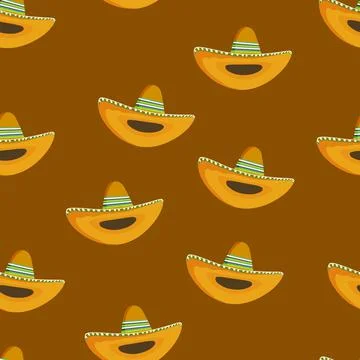 Seamless pattern with ethnic sombrero hat on color background. Vector drawing Stock Illustration