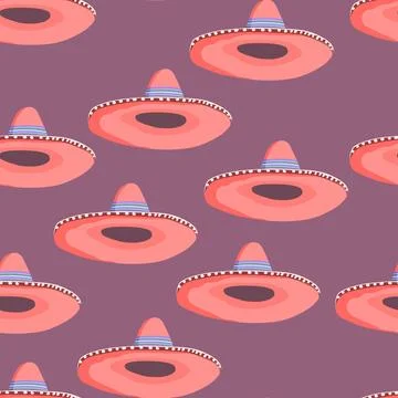 Seamless pattern with ethnic sombrero hat on color background. Vector drawing Stock Illustration