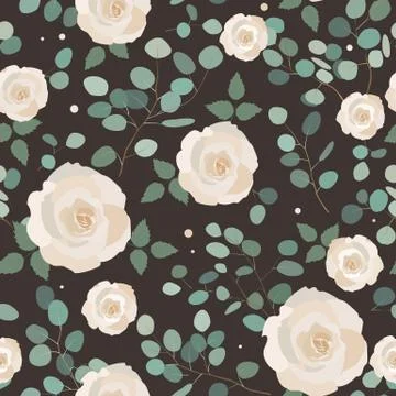 Seamless pattern with eucalyptus and roses Stock Illustration