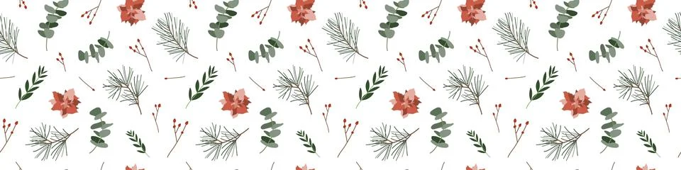 Seamless pattern with eucalyptus, berries and spruce. Winter illustration Stock Illustration