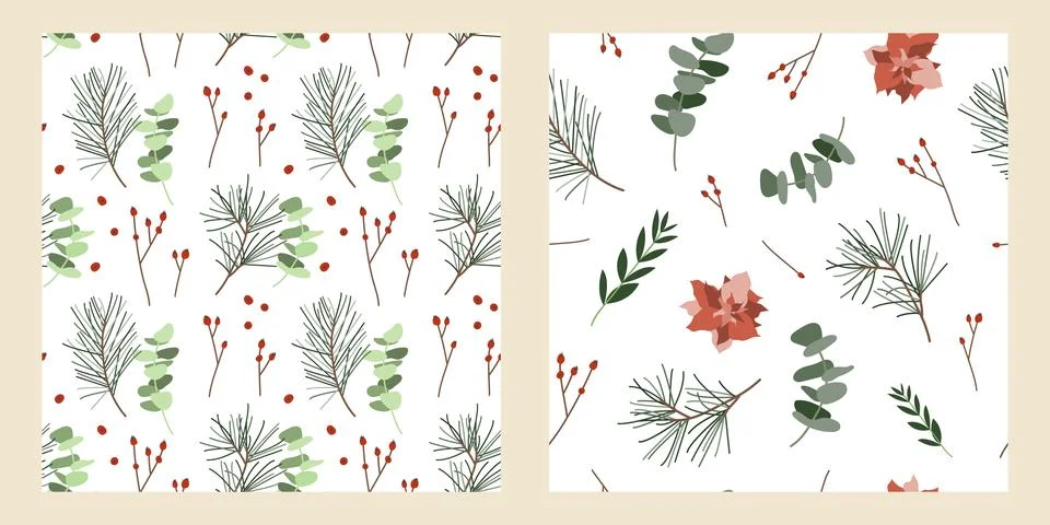 Seamless pattern with eucalyptus, berries and spruce. Winter illustration Stock Illustration