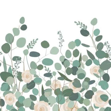 Seamless pattern with eucalyptus branches and roses. イラスト素材