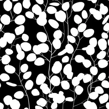 Seamless pattern with eucalyptus silhouette. Floral ornament with silver doll Stock Illustration