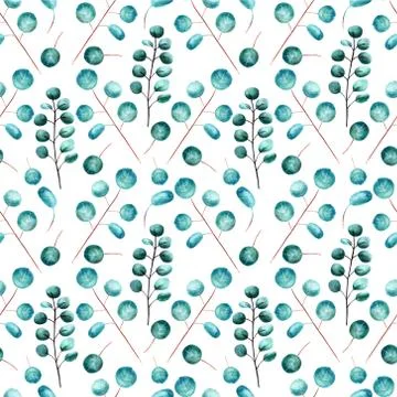 Seamless pattern with eucalyptus twigs and leaves. Watercolor Stock Illustration