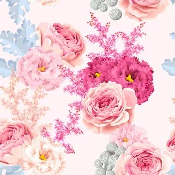 Seamless pattern with eustoma and roses Stock Illustration