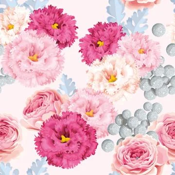 Seamless pattern with eustoma and roses Stock Illustration