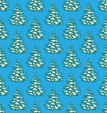 Seamless Pattern with Evergreen Christmas Tree Pine Fir Isolated Stock Illustration