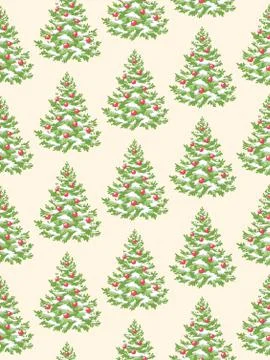 Seamless Pattern with Evergreen Christmas Tree Pine Fir Isolated Stock Illustration