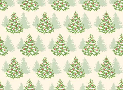 Seamless Pattern with Evergreen Christmas Tree Pine Fir Isolated Stock Illustration