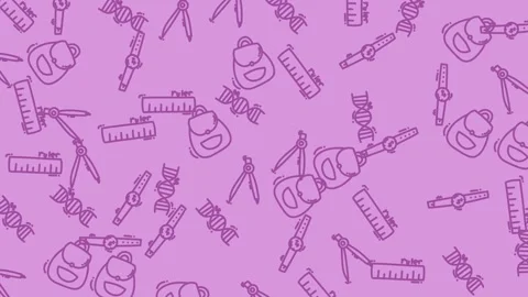 Seamless Pattern of Everyday Objects on a Light Purple Background. Stock Footage 321856091