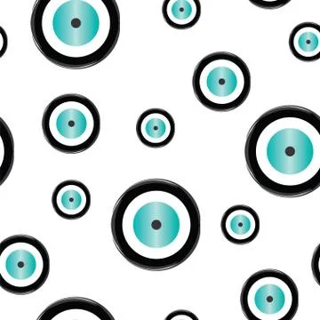 Seamless pattern with evil eye in black and turquoise colors Stock Illustration