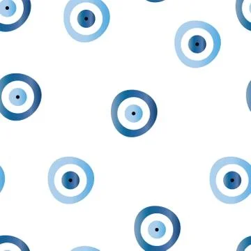 Seamless pattern with evil eye in blue and turquoise colors Stock Illustration