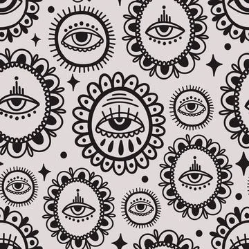 Seamless pattern Evil eye third element hand drawn.Esoteric mystic symbol Illustrazione stock