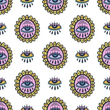 Seamless pattern Evil eye third element hand drawn.Esoteric mystic symbol Illustrazione stock