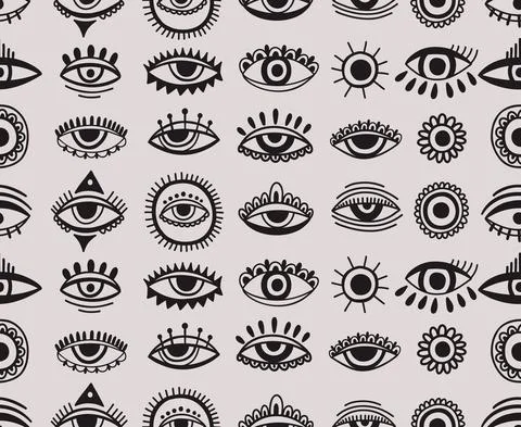 Seamless pattern Evil eye third element hand drawn.Esoteric mystic symbol Illustrazione stock