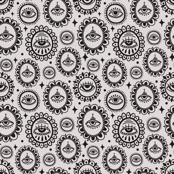 Seamless pattern Evil eye third element hand drawn.Esoteric mystic symbol Illustrazione stock