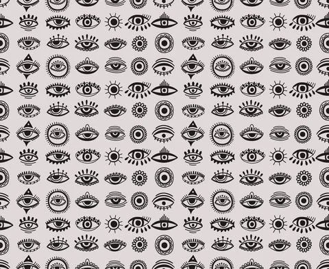 Seamless pattern Evil eye third element hand drawn.Esoteric mystic symbol Stock Illustration