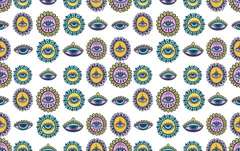 Seamless pattern Evil eye third element hand drawn.Esoteric mystic symbol Stock Illustration