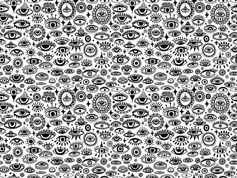 Seamless pattern Evil eye third element hand drawn.Esoteric mystic symbol Stock Illustration