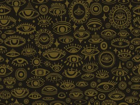 Seamless pattern Evil eye third element hand drawn.Esoteric mystic symbol Stock Illustration
