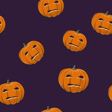 Seamless Pattern of Evil Scary Halloween Pumpkin 스톡 일러스트