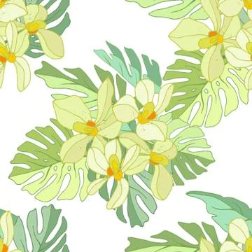 Seamless pattern of exotic flowers Stock Illustration