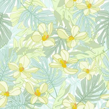 Seamless pattern of exotic flowers Stock Illustration