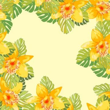 Seamless pattern of exotic flowers Stock Illustration