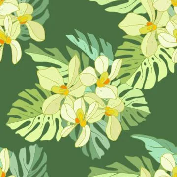Seamless pattern of exotic flowers Stock Illustration