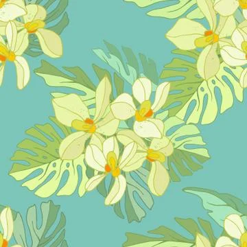 Seamless pattern of exotic flowers Stock Illustration