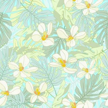 Seamless pattern of exotic flowers Stock Illustration