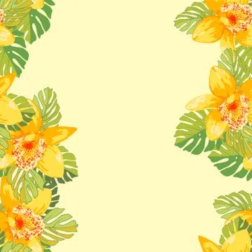 Seamless pattern of exotic flowers Stock Illustration