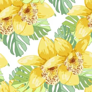 Seamless pattern of exotic flowers Stock Illustration