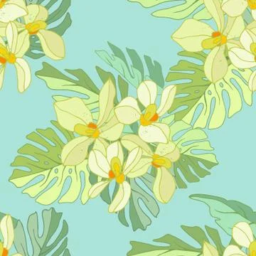 Seamless pattern of exotic flowers Stock Illustration