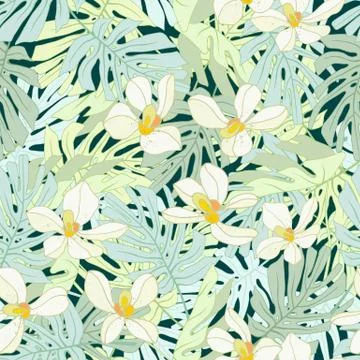 Seamless pattern of exotic flowers Stock Illustration
