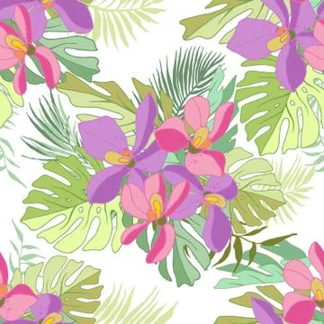 Seamless pattern of exotic flowers Stock Illustration