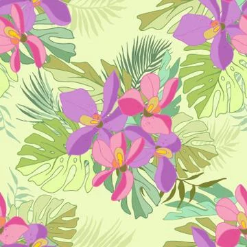 Seamless pattern of exotic flowers Stock Illustration
