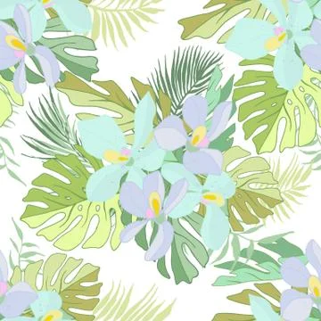Seamless pattern of exotic flowers Stock Illustration