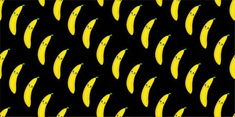 SEAMLESS pattern exotic fruit banana, funny cute faces character. Kitchen tex Stock Illustration