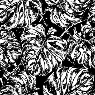 Seamless pattern with exotic leafs Stock Illustration
