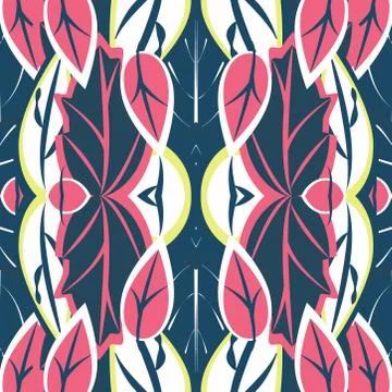 Seamless pattern exotic shapes with flowers and leaves plants Stock Illustration
