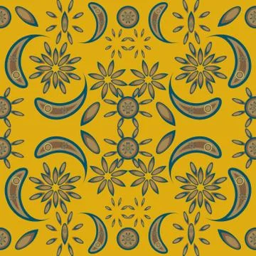 Seamless pattern exotic shapes with flowers and leaves plants Stock Illustration