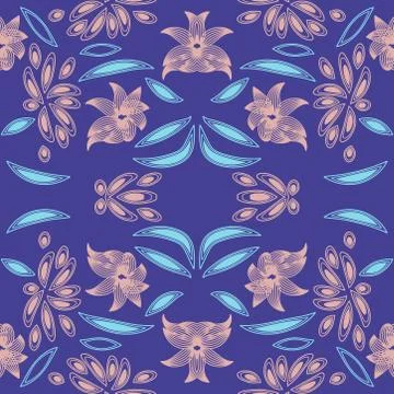 Seamless pattern exotic shapes with flowers and leaves plants Stock Illustration