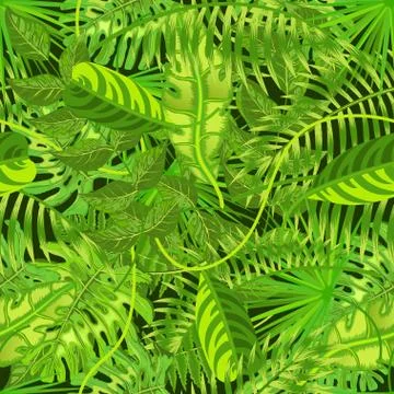 Seamless pattern with exotic tropical leaves Stock Illustration