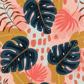 Seamless pattern with exotics tropical leaves and plants イラスト素材