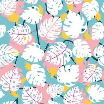 Seamless pattern with exotics tropical leaves and plants イラスト素材