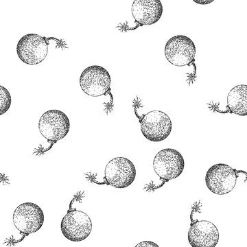 Seamless pattern explode bomb sketch hand drawn Stock Illustration