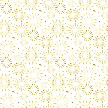 Seamless pattern of exploding golden fireworks Illustrazione stock