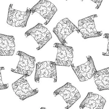 Seamless pattern exploration old map sketch hand drawn Illustrazione stock